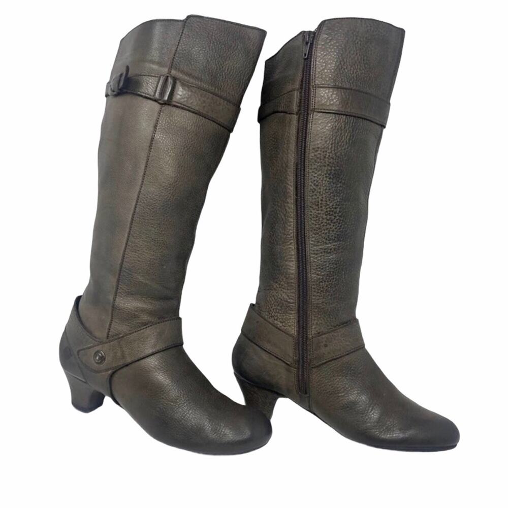 Born Leather Grey Green Tall Heeled Boots 7.5
